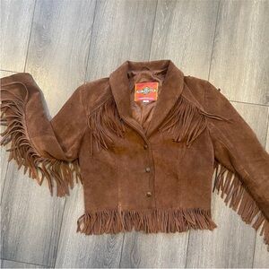 PIONEER Brown Fringe suede Jacket VINTAGE